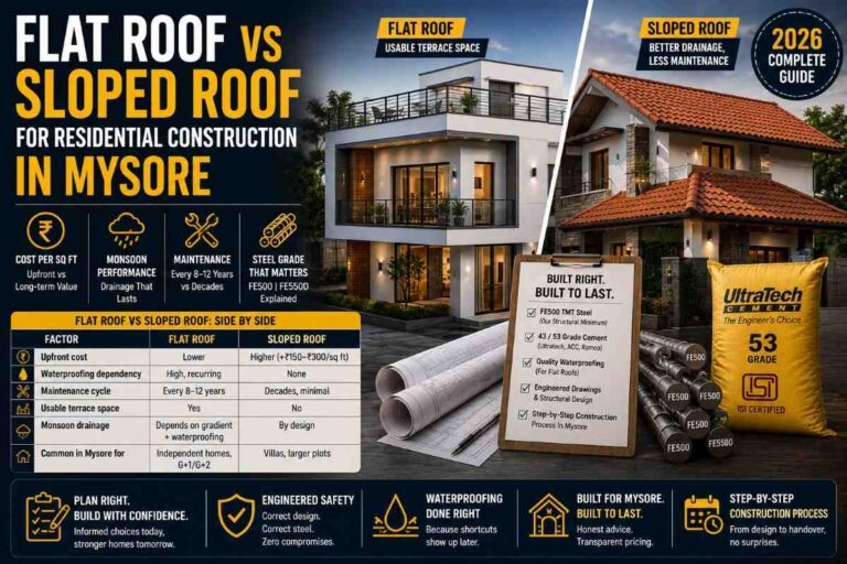 Flat Roof vs Sloped Roof for Residential Construction in Mysore 