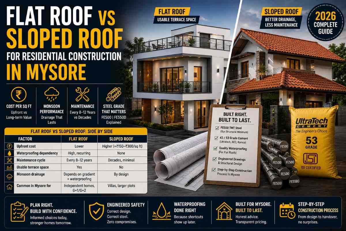 Flat Roof vs Sloped Roof for Residential Construction in Mysore 