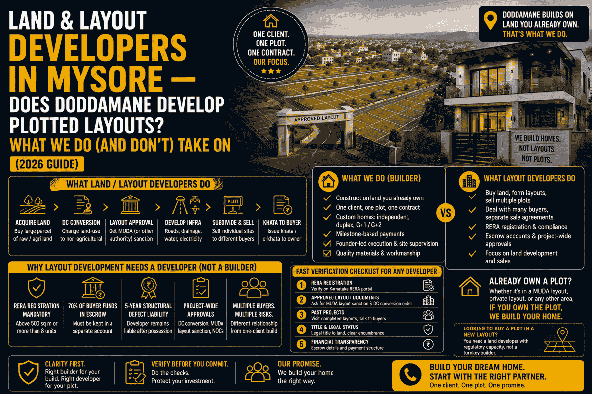 Land & Layout Developers in Mysore — Does Doddamane Develop Plotted Layouts? What We Do (and Don’t) Take On (2026)